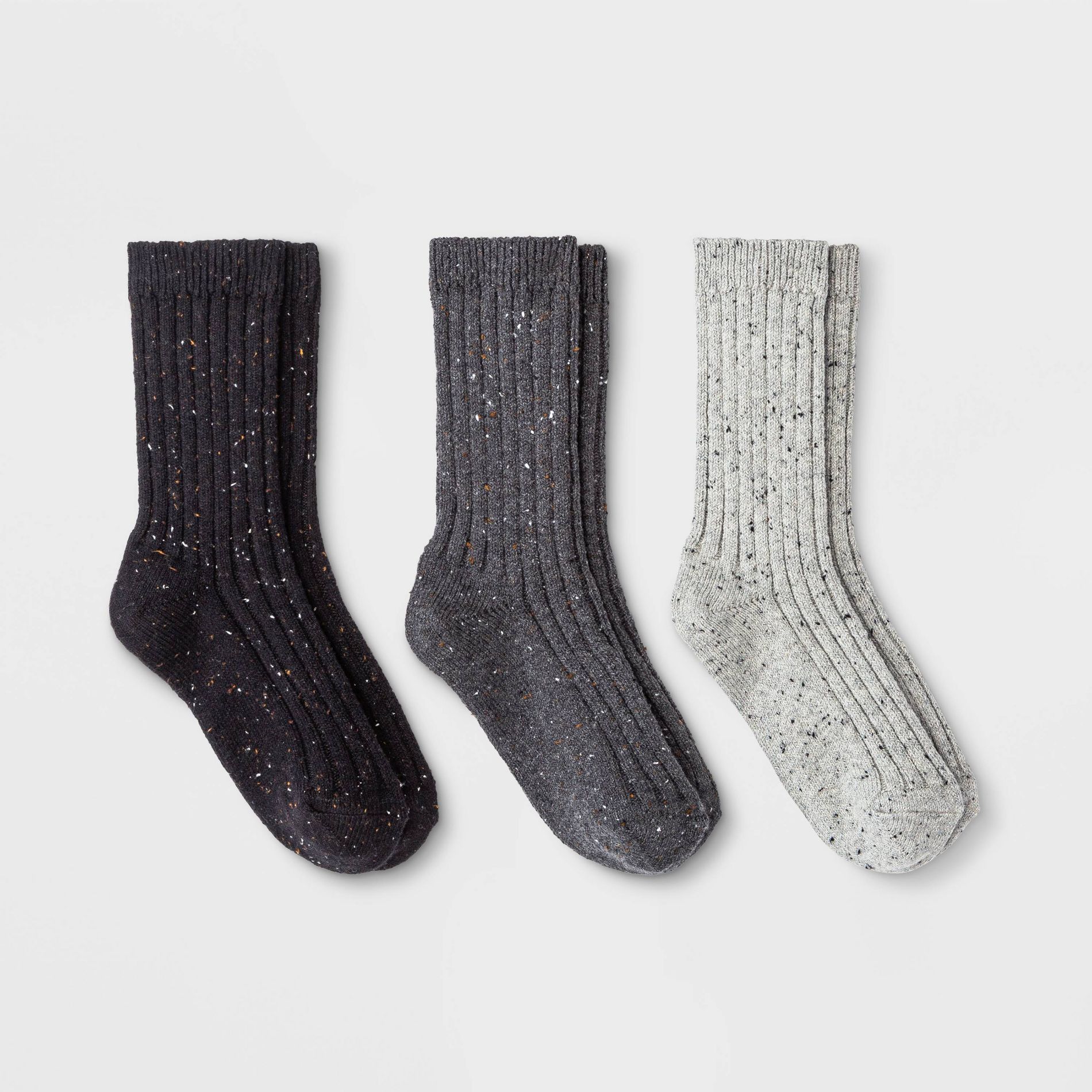 Women's Fine Ribbed Nep 3pk Crew Socks - Universal Thread™