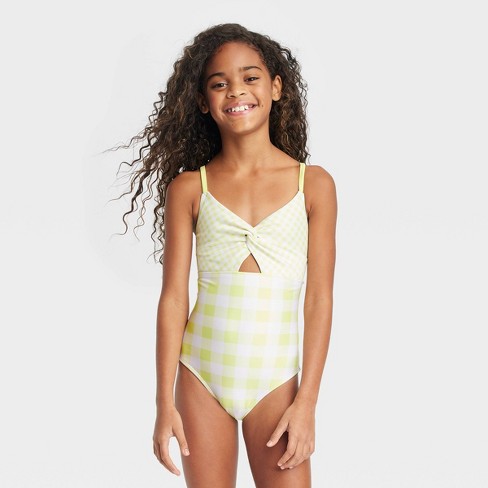 Girls' Gingham Check One Piece Swimsuit - Cat & Jack™ Green Xl Plus : Target