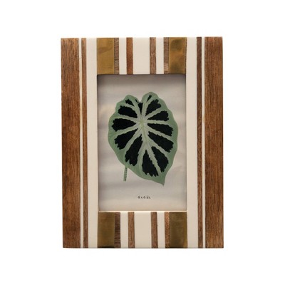 4" x 6" Wood and Resin Striped Single Photo Frame Brown/Ivory - 3R Studios