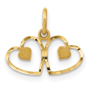 Black Bow Jewelry 14k Yellow Gold Diamond Cut Satin Double Heart Charm - 1 of 4