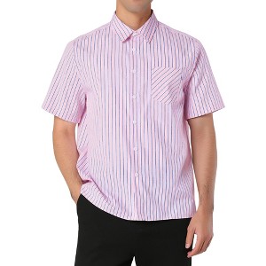 Lars Amadeus Men's Summer Short Sleeve Button Down Stripes Dress Shirt - 1 of 4