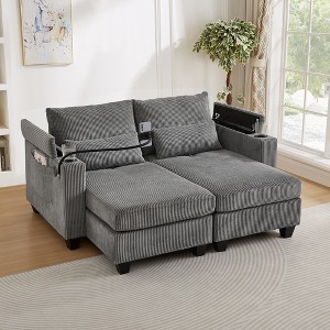 ModernLuxe Convertible Corduroy Loveseat Sofa Bed, Chaise Lounge with USB Ports, 2 Cup Holders, Storage Box & Phone Holder - 2/1 Seat Options - 1 of 4