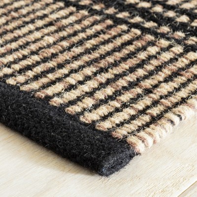 Black and Camel Handwoven Wool Herringbone Rug 3' x 5'