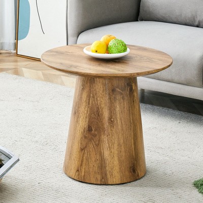 NicBex Natural Round Coffee Table with Wood Grain Top,Exquisite Wood Finish & Trumpet Base,Living Room Center Table,21.6"