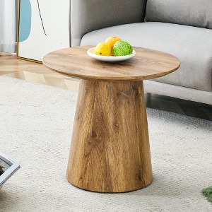 NicBex Natural Round Coffee Table with Wood Grain Top,Exquisite Wood Finish & Trumpet Base,Living Room Center Table,21.6" - 1 of 4