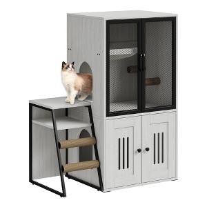 GustoWave Cat Litter Box Enclosure Furniture, 2 in 1 Hidden Double Cabinet Enclosed Litter Box with Ladder Wooden Cat Furniture - 1 of 4
