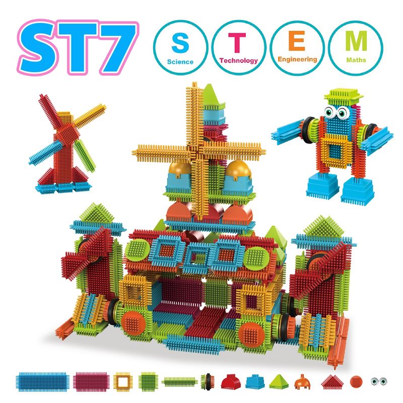 Contixo STEM Building Toys, ST7 244 pcs Bristle Shape 3D Tiles Building Set, 3 of 13