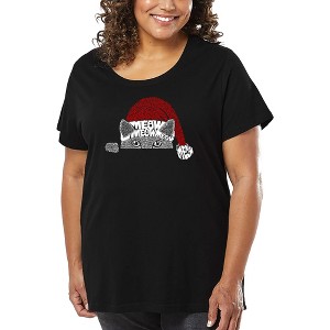 LA Pop Art Christmas Peeking Cat - Women's Word Art T-Shirt - 1 of 4