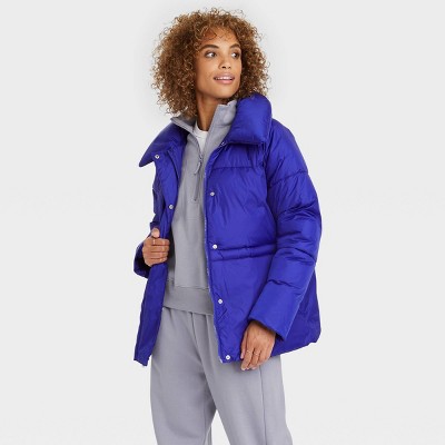 Women's Medium Length Matte Puffer Jacket - A New Day™ Blue XS