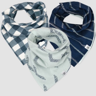 Honest Baby Boys' 3pk Organic Cotton Painted Buffalo Bandana Bib - Navy/Green/White