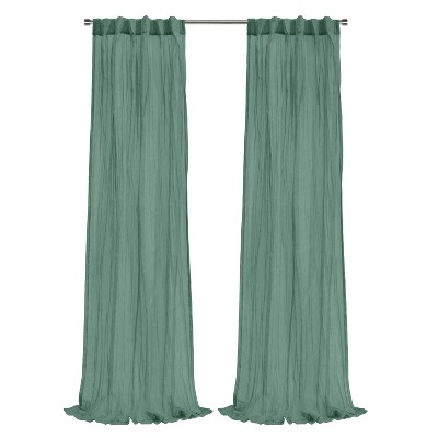 Habitat 100% Polyester Paloma Sheer Broomstick Crushed Solid Dual Header Curtain Panel Sage