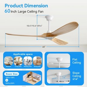 Large 60 Inch Modern Ceiling Fan No Light Energy Efficient DC Motor 3 Solid Wood Blades Ceiling Fan With Remote Control Farmhouse Ceiling Fans - 1 of 4