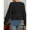 Women's Textured Long Sleeve Blouse Tie Front Ruffle Cuff Peplum Hem Casual Fashion Top - 2 of 4