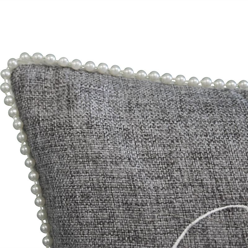 14&#34;x21&#34; Oversize &#39;Mr &#38; Mrs&#39; with Pearl Trim Lumbar Throw Pillow Gray - Edie@Home, 3 of 9