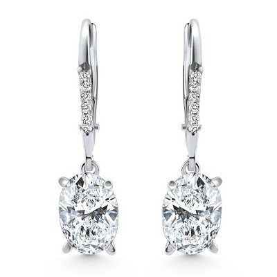 Pompeii3 2.07Ct TW Oval Diamond Dangle Lever Back Hoops 14k White Gold Lab Created