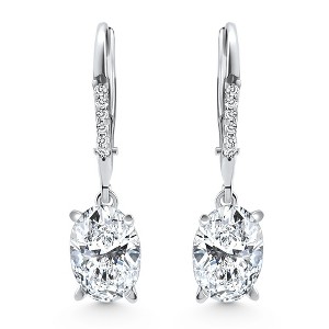 Pompeii3 2.07Ct TW Oval Diamond Dangle Lever Back Hoops 14k White Gold Lab Created - 1 of 3