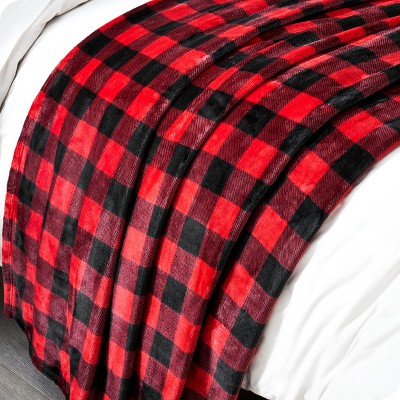 Luxurious King-Sized Buffalo Plaid Red/Black Microplush Fleece Blanket