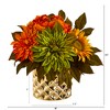 Nearly Natural 11-in Peony, Dahlia and Sunflower Artificial Arrangement in Gold Vase - 2 of 3