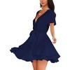 Clearlove Womens Skater Dresses V Neck Short Sleeve Tie Waist Solid Ruffle Boho Flowy Swing Mini Dress - 3 of 3