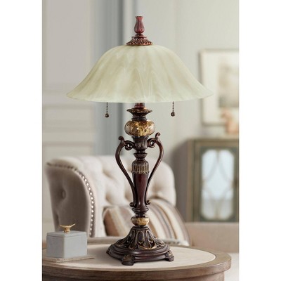 Bronze Alabaster Glass Shade Traditional Table Lamp Set