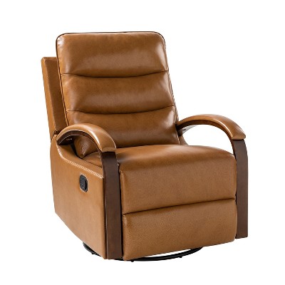 Clemens Genuine Leather Swivel Rocking Manual Recliner with Decorative Curved Mood Arm | ARTFUL LIVING DESIGN