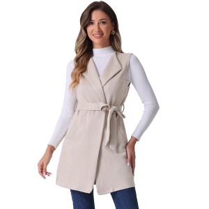 Allegra K Women's Faux Sueded Belted Long Sleeveless Blazer Vest - 1 of 4
