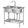 Stainless Steel Utility Sink, Free Standing Single Bowl Commercial Sink with Faucet, Hot/Cold Water Pipes, Storage Shelf & Drain Kit for Kitchen - 4 of 4