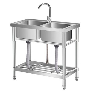 Stainless Steel Utility Sink, with Faucet, Legs, Cold and Hot Water Pipe, Heavy-Duty, Easy to Clean, for Laundry, Kitchen, Garage, Outdoor, Garden - 1 of 4