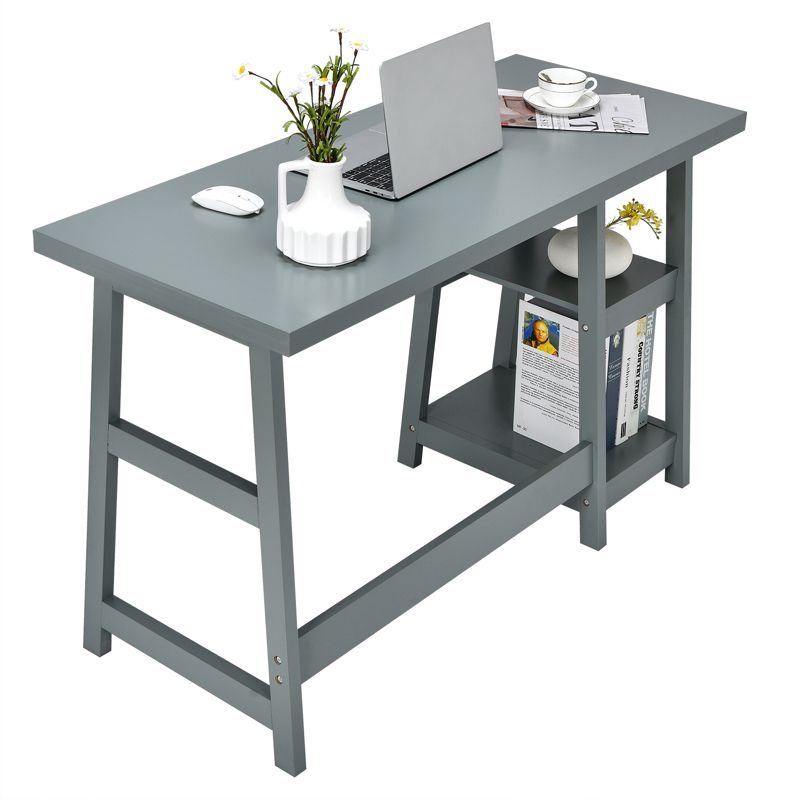 Tangkula Trestle Computer Desk Indoor Office Workstation for Home Office with  2-Tier Storage Shelves, 4 of 10