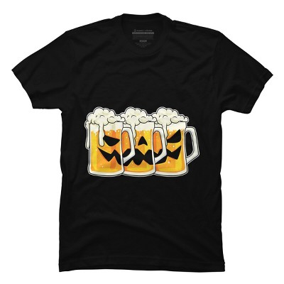 Men's Design By Humans Halloween Jack O Lantern Beer Drinking By RedBirdLS T-Shirt