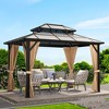 Patio Double Roof Permanent Hardtop Gazebo Pergola with Curtains - 2 of 4