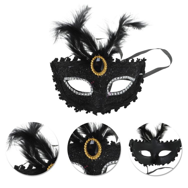 Unique Bargains Halloween Christmas Dragon Pattern Feather Half Face ...