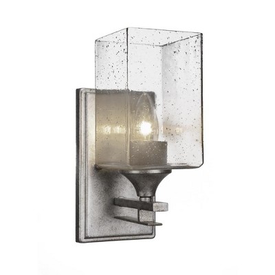 Toltec Lighting Uptowne 1 - Light Sconce in  Aged Silver with 4" Square Clear Bubble Shade