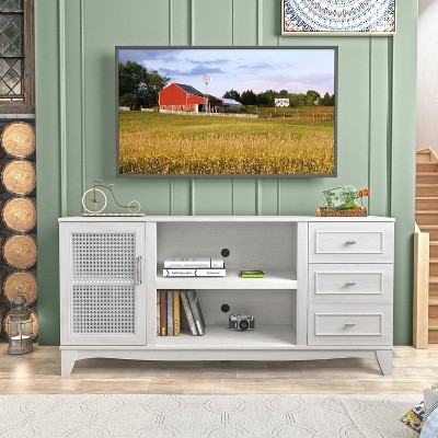 60" Farmhouse Natural Wood TV Stand for TVs up to 65" with Drawer - Home Essentials