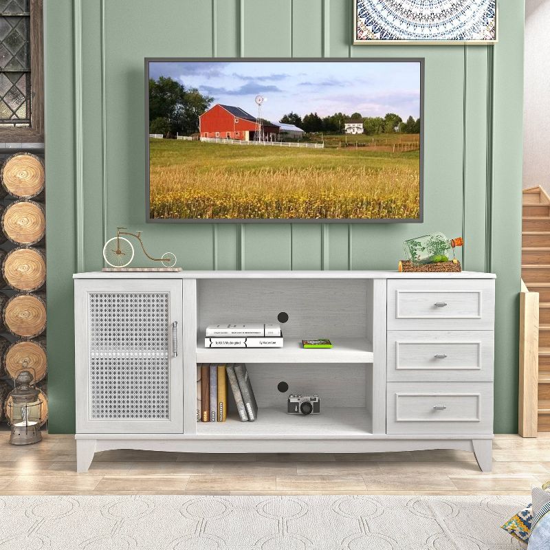 60" Farmhouse Natural Wood TV Stand for TVs up to 65" with Drawer - Home Essentials, 1 of 13