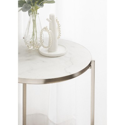 Silver Round Marble and Metal Side Table