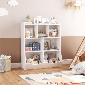 Three-Tier Kids Bookshelf and Bookcase w/ Toy Storage Cabinet, Classroom Storage Cabinet, White Bookshelf, Kids Classroom Cubbies - 1 of 4