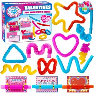 Joyfy 28 Pack Valentines Day Cards and Pop Tubes Set Stretchy Tube Fidget Toys for Kids Valentines Day Party Favors and Classroom Exchange Gifts - 1 of 4