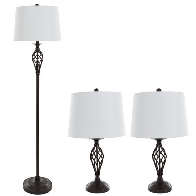 Hastings Home Spiral Cage Design Table Lamps and Floor Lamp Set – Bronze Metal, 3 Pieces