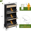 Natural Rattan Shoe Cabinet with 3 Flip Doors and 1 Drawer, Freestanding Shoe Organizer for Entryway, Hallway - 2 of 4