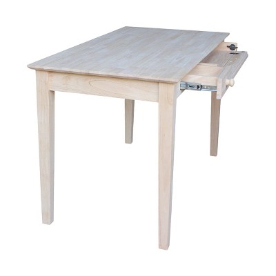 Natural Wood Rectangular Desk with Flip Down Drawer