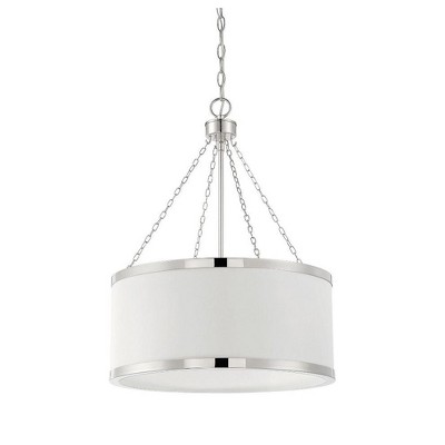 Delphi White Drum Pendant with Polished Nickel Accents