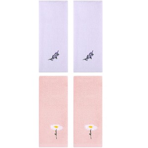 REGALWOVEN 4 Pcs Cotton Soft Absorbent Floral Pattern Hand Towel - 1 of 4