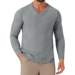 INSPIRE CHIC Men's Long Sleeve V-neck Solid Color Knitted Pullover Sweater - 1 of 4