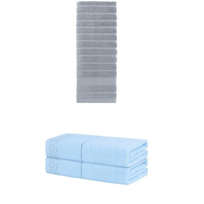 REGALWOVEN Bathroom Gym SPA Cotton Soft Absorbent Bath Hands Towel Set 2 Pcs