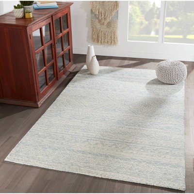 Light Blue Geometric Wool Rectangular Area Rug