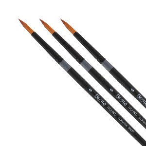 Creative Mark Beste Golden Taklon Round #6 Pack of 3 Artist Brushes, Professional Watercolor Brushes, For Acrylic Painting, Short Handle, Sharp Edges, - 1 of 4