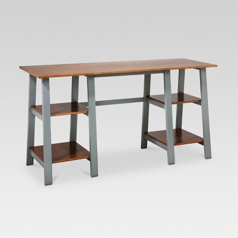 Double Trestle Desk Midtone Gray Threshold Target