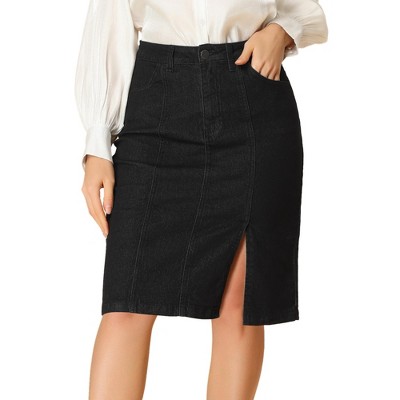 black knee length denim skirt