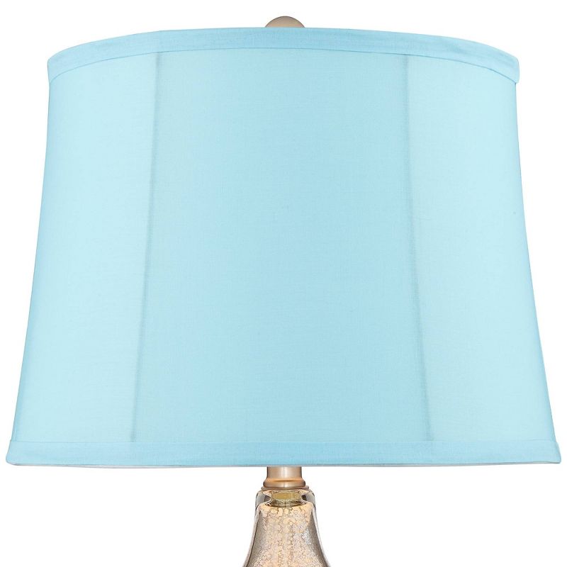 360 Lighting Castine Modern Accent Table Lamps 22" High Set of 2 Mercury Glass with USB Charging Port Blue Softback Shade for Living Room House Desk, 4 of 6